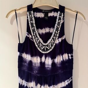 INC International Concepts Women's Navy Tie-Dye Beaded Top
